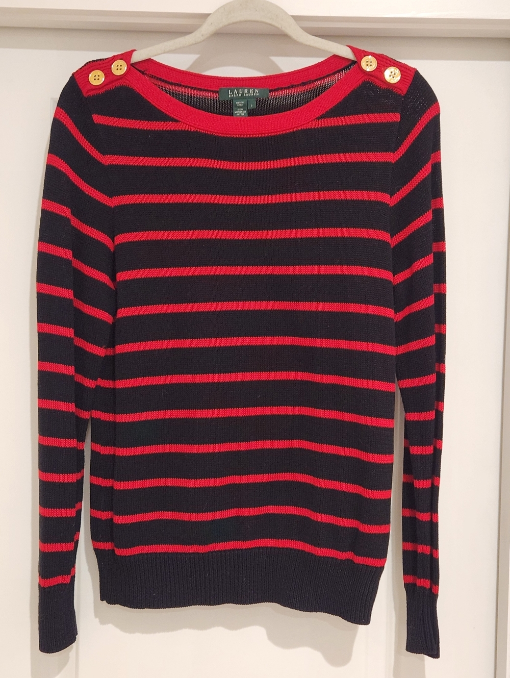 Lauren Ralph Lauren Navy & Red Striped Boatneck Sweater